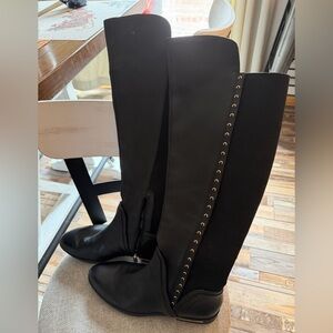 Vince Camuto Black Over the Knee Boots with Gold Accents Size 10